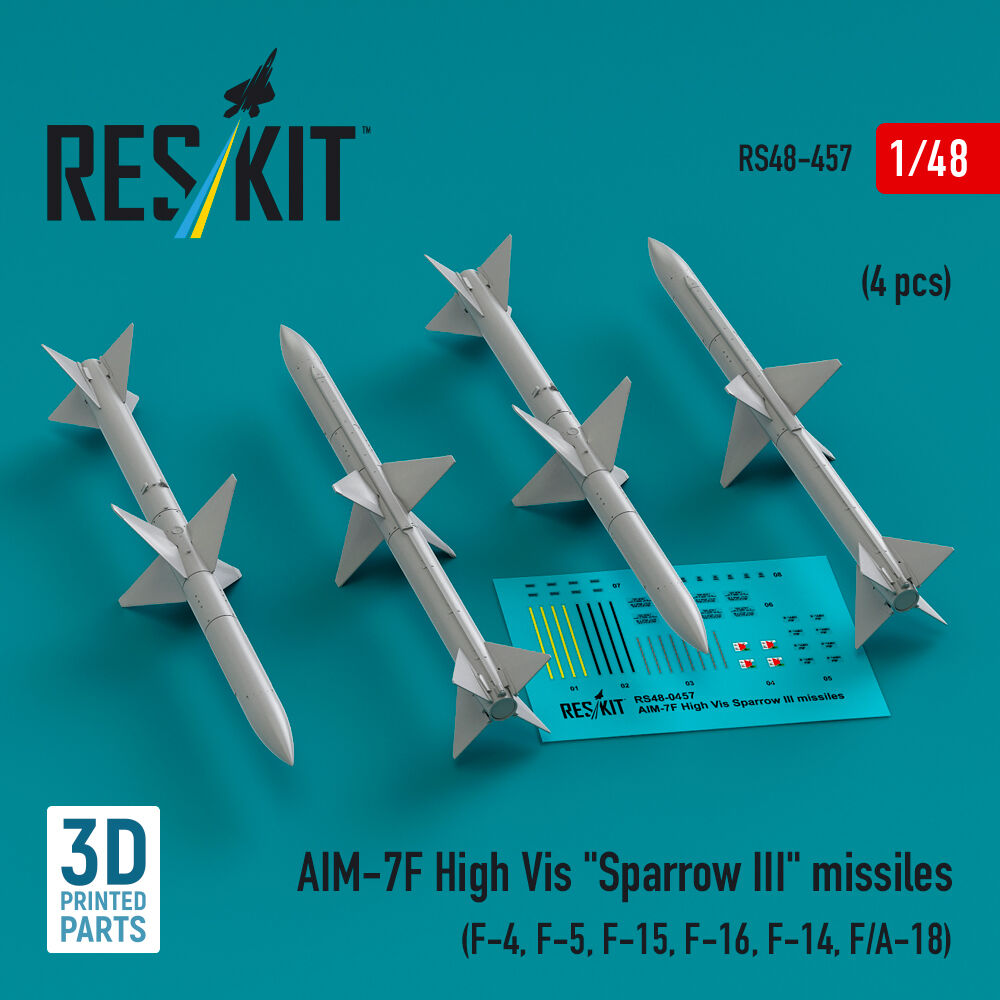 AIM-7F High Vis Sparrow III missiles (4 pcs) (F-4, F-5, F-15, F-16, F-14, F/A-18) (3D Printed)