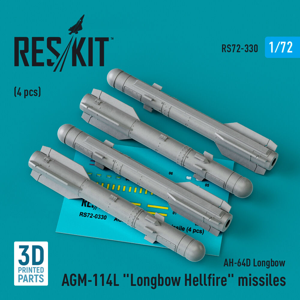 AGM-114L Longbow Hellfire missiles (4 pcs)(AH-64D Longbow) (3D Printed)