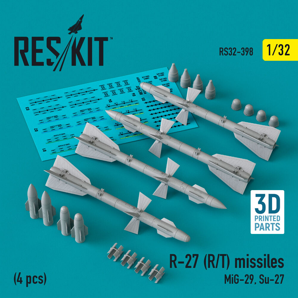 R-27 (R/T) missiles (4 pcs) (MiG-29, Su-27) (3D Printed)
