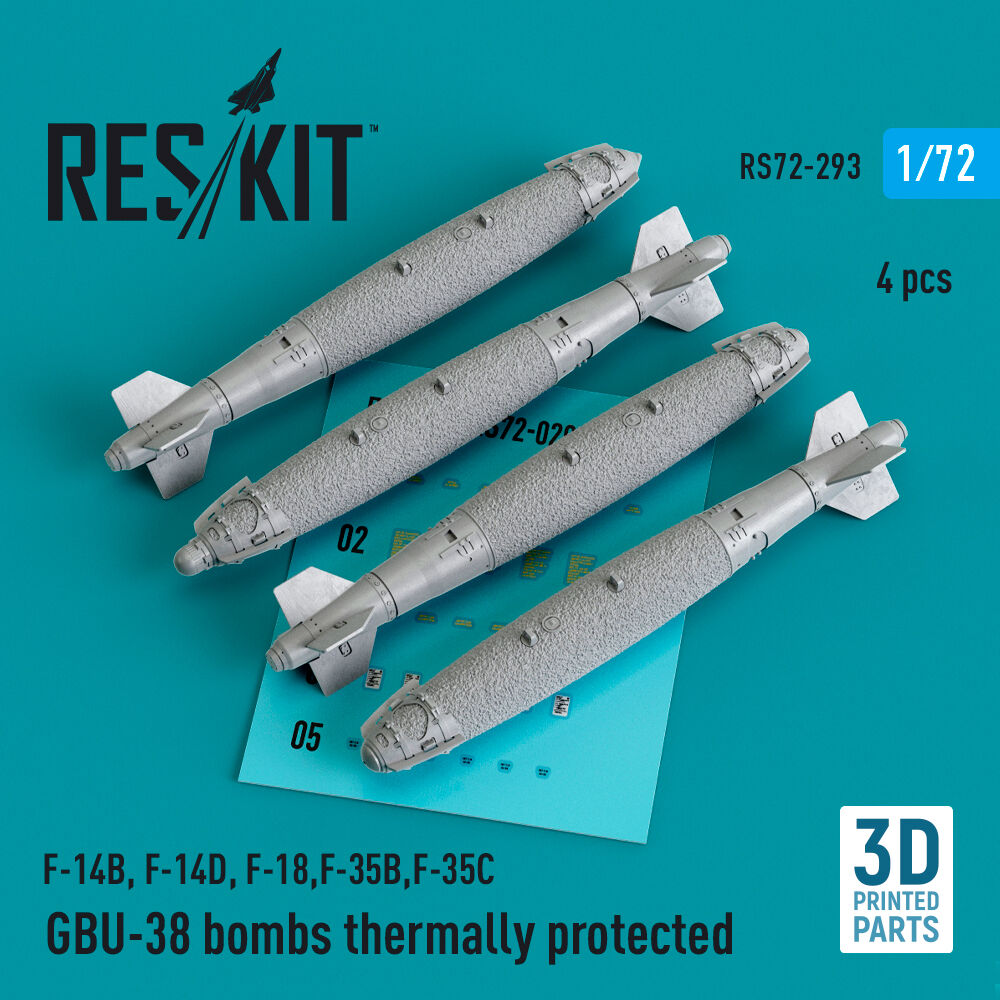 GBU-38 bombs thermally protected (4 pcs) (F-14B, F-14D, F-18,F-35B,F-35C) (3D Printed)