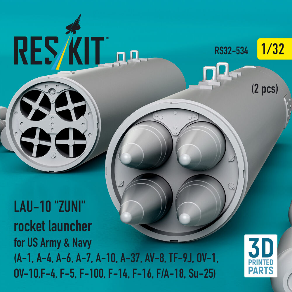 LAU-10 ZUNI rocket launcher for US Army & Navy (2 pcs) (A-1, A-4, A-6, A-7, A-10, A-37, AV-8, TF-9J, OV-1, OV-10, F-4, F-5, F-100, F-14, F-16, F/A-18, Su-25) (3D Printed)