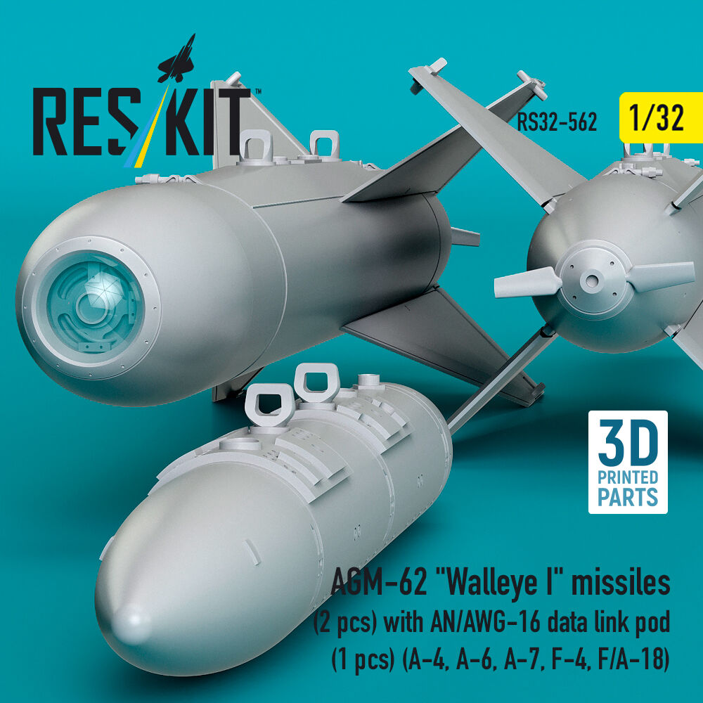 AGM-62 Walleye I missiles (2 pcs) with AN/AWG-16 data link pod (1 pcs) (A-4, A-6, A-7, F-4, F/A-18) (3D Printed)
