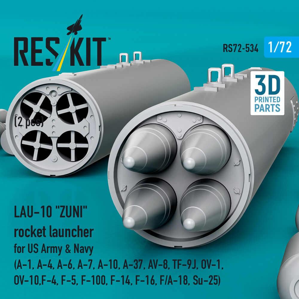 LAU-10 ZUNI rocket launcher for US Army & Navy (2 pcs) (A-1, A-4, A-6, A-7, A-10, A-37, AV-8, TF-9J, OV-1, OV-10, F-4, F-5, F-100, F-14, F-16, F/A-18, Su-25) (3D Printed)