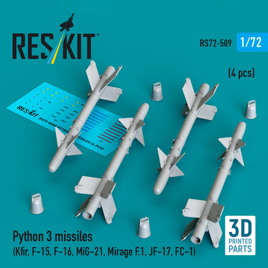 Python 3 missiles (4 pcs) (Kfir, F-15, F-16, MiG-21, Mirage F.1, JF-17, FC-1) (3D Printed)