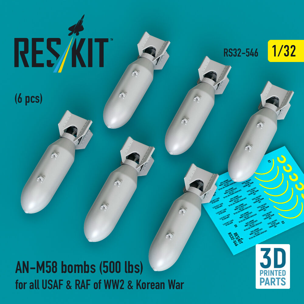 AN-M58 bombs (500 lbs) for all USAF & RAF of WW2 & Korean War (6 pcs) (3D Printed)