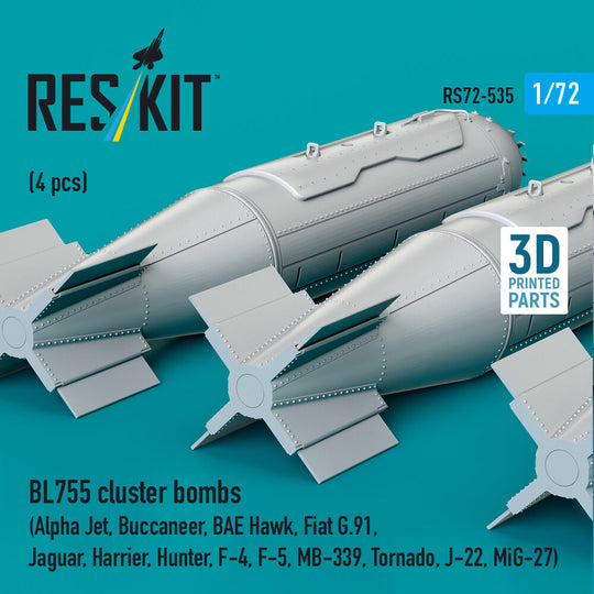 BL755 cluster bombs (4 pcs) (Alpha Jet, Buccaneer, BAE Hawk, Fiat G.91, Jaguar, Harrier, Hunter, F-4, F-5, MB-339, Tornado, J-22, MiG-27) (3D Printed)