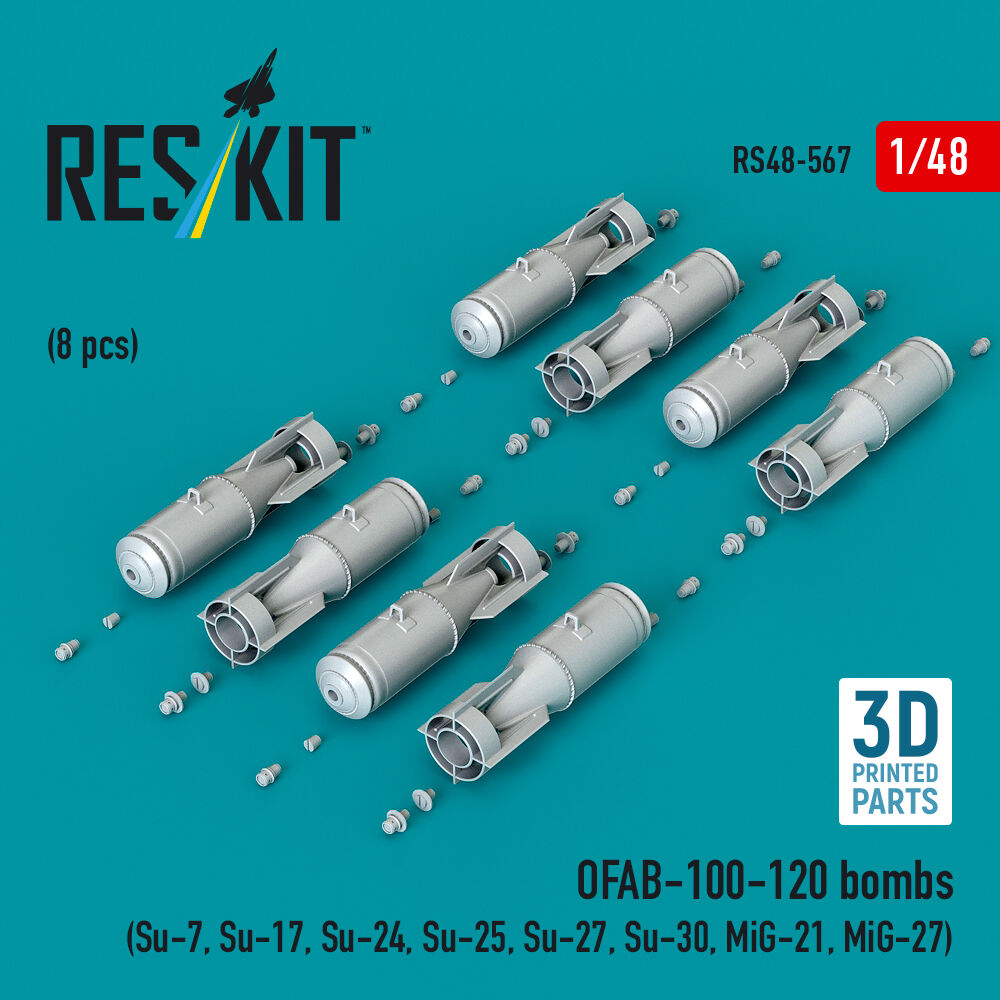 OFAB-100-120 bombs (8 pcs) (Su-7, Su-17, Su-24, Su-25, Su-27, Su-30, MiG-21, MiG-27) (3D Printed)