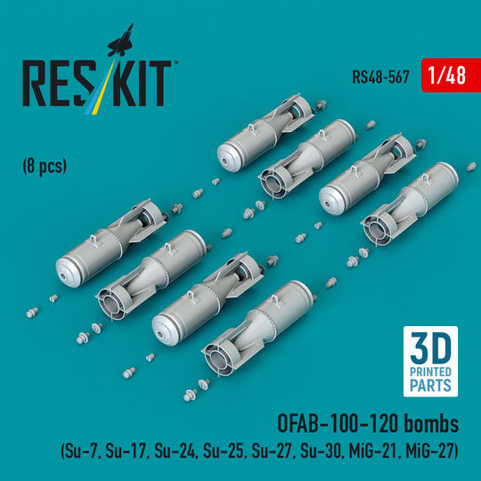 OFAB-100-120 bombs (8 pcs) (Su-7, Su-17, Su-24, Su-25, Su-27, Su-30, MiG-21, MiG-27) (3D Printed)