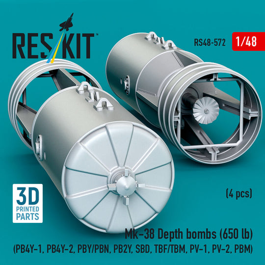Mk-38 Depth bombs (650 lb) (4 pcs) (PB4Y-1, PB4Y-2, PBY/PBN, PB2Y, SBD, TBF/TBM, PV-1, PV-2, PBM) (3D Printed)