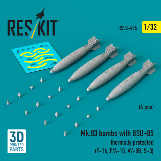 Mk.83 bombs with BSU-85 thermally protected (4 pcs) (F-14, F/A-18, AV-8B, S-3) (3D printed)