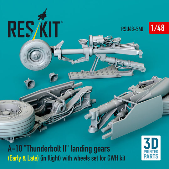 A-10 Thunderbolt II landing gears (Early & Late) (in flight) with wheels set for GWH kit (3D Printed)