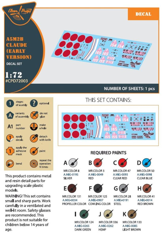 A5M2b Claude (early version) decal set for CP kit CP72006