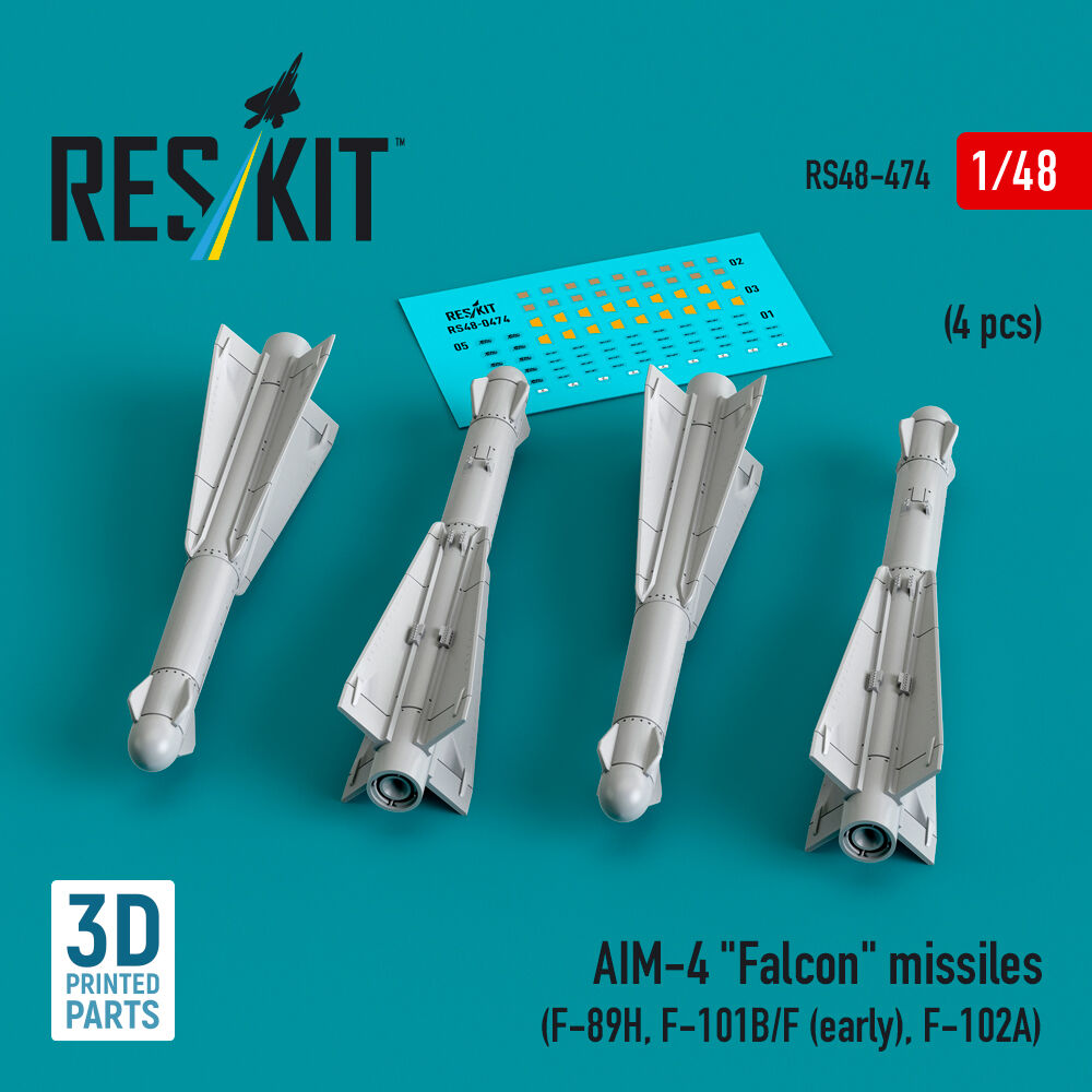 AIM-4 Falcon missiles (4 pcs) (F-89H, F-101B/F (early), F-102A) (3D Printed)