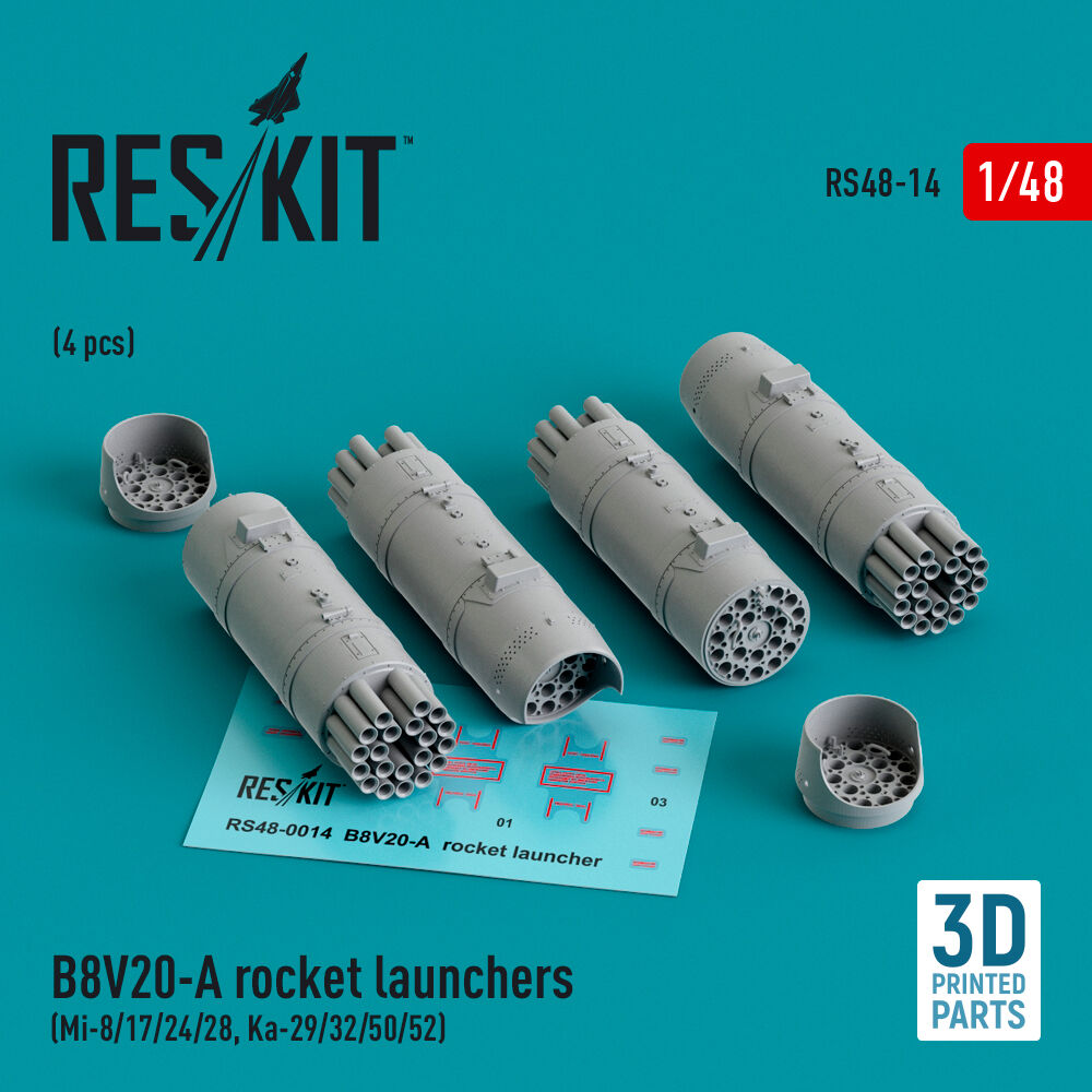 B8V20-? rocket launchers (4 pcs) (Mi-8/17/24/28, Ka-29/32/50/52) (3D Printed)