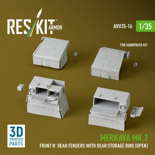 Merkava Mk.3 Front n' Rear fenders with Rear stowage bins (open) (3D Printed) for Hobby Boss