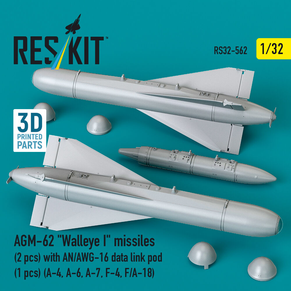 AGM-62 Walleye I missiles (2 pcs) with AN/AWG-16 data link pod (1 pcs) (A-4, A-6, A-7, F-4, F/A-18) (3D Printed)