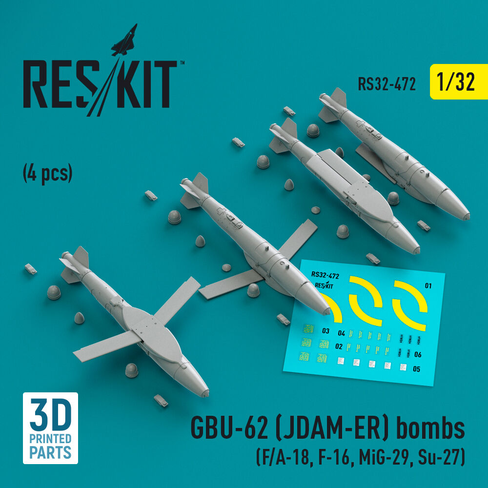 GBU-62 (JDAM-ER) bombs (4 pcs) (F/A-18, F-16, MiG-29, Su-27) (3D Printed)