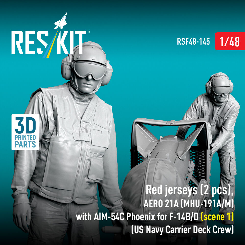 Red jerseys (2 pcs), AERO 21A (MHU-191A/M) with AIM-54C Phoenix for F-14B/D (scene 1) (US Navy Carrier Deck Crew) (3D Printed)