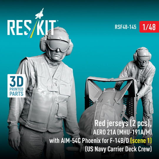 Red jerseys (2 pcs), AERO 21A (MHU-191A/M) with AIM-54C Phoenix for F-14B/D (scene 1) (US Navy Carrier Deck Crew) (3D Printed)