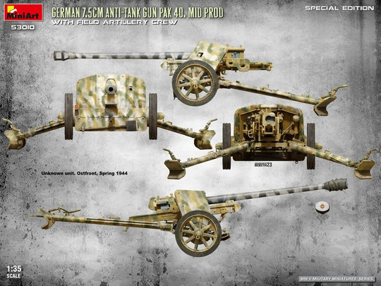 German 7.5cm Anti-Tank Gun PaK 40. Mid Prod w/ Artillery Crew. Special Edition