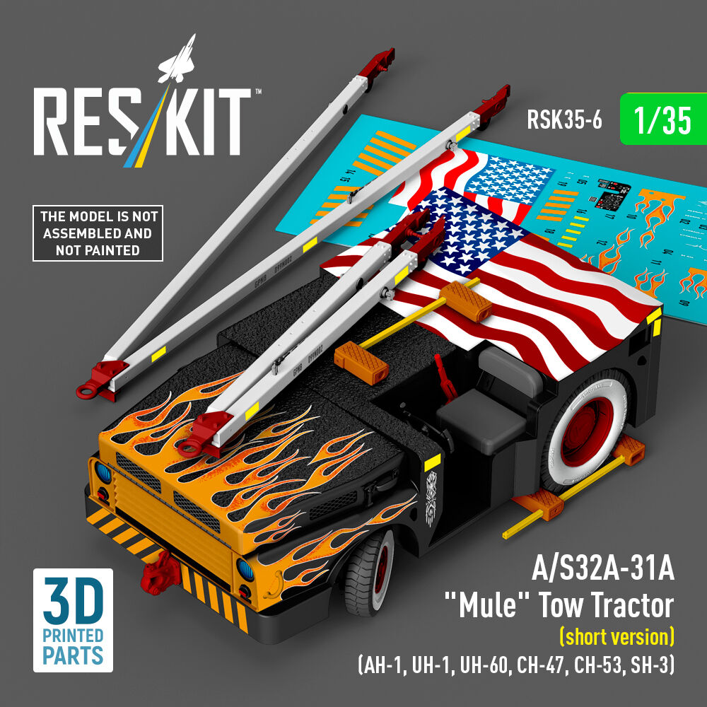 A/S32A-31A Mule Tow Tractor (short version) (AH-1, UH-1, UH-60, CH-47, CH-53, SH-3) (3D Printed model kit)