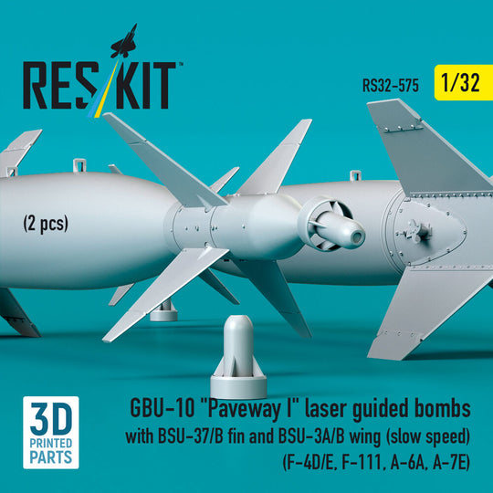 GBU-10 Paveway I laser guided bombs with BSU-37/B fin and BSU-3A/B wing (slow speed) (2 pcs) (F-4D/E, F-111, A-6A, A-7E) (3D Printed)
