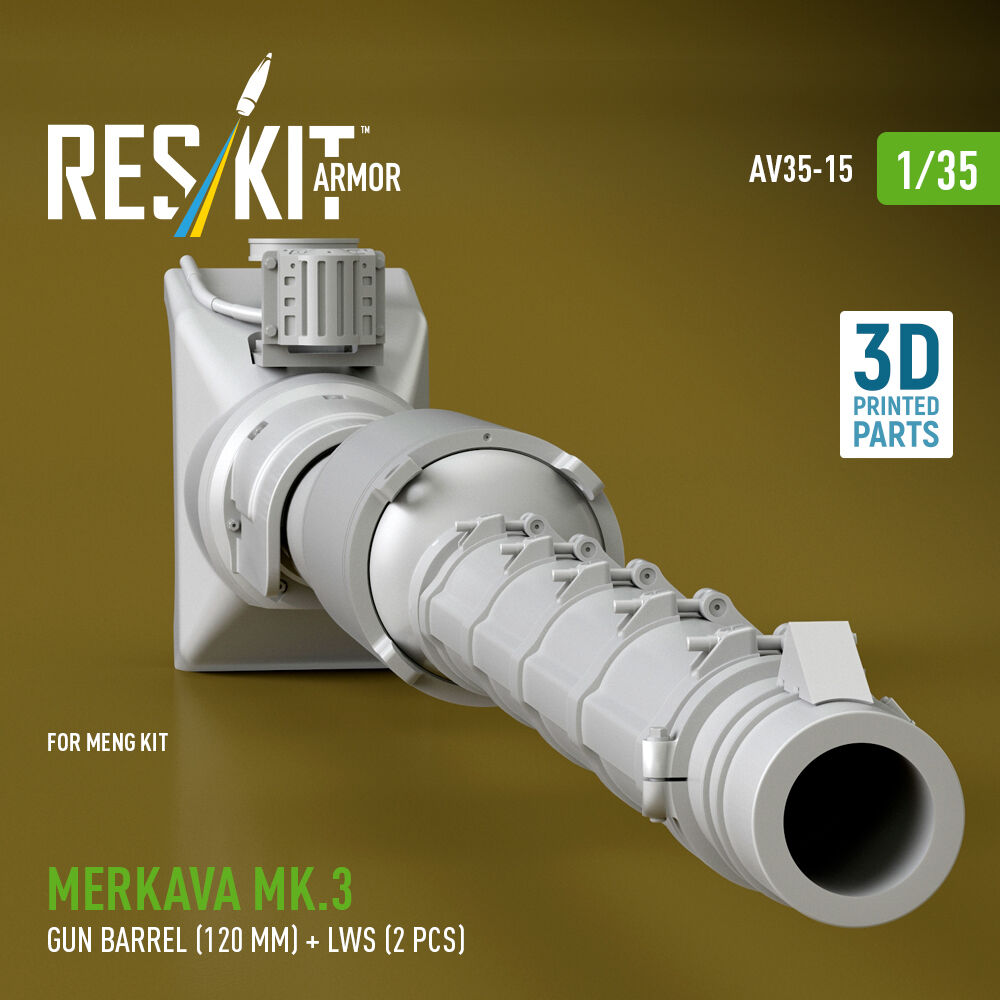 Merkava Mk.3 gun barrel (120 mm) + LWS (2 pcs) for Meng Kit (3D Printed)