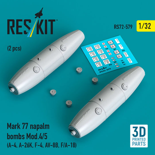 Mark 77 napalm bombs Mod.4/5 (2 pcs) (A-4, A-26K, F-4, AV-8B, F/A-18) (3D Printed)