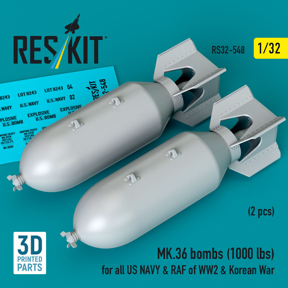 MK.36 bombs (1000 lbs) for all US NAVY & RAF of WW2 & Korean War (2 pcs) (3D Printed)