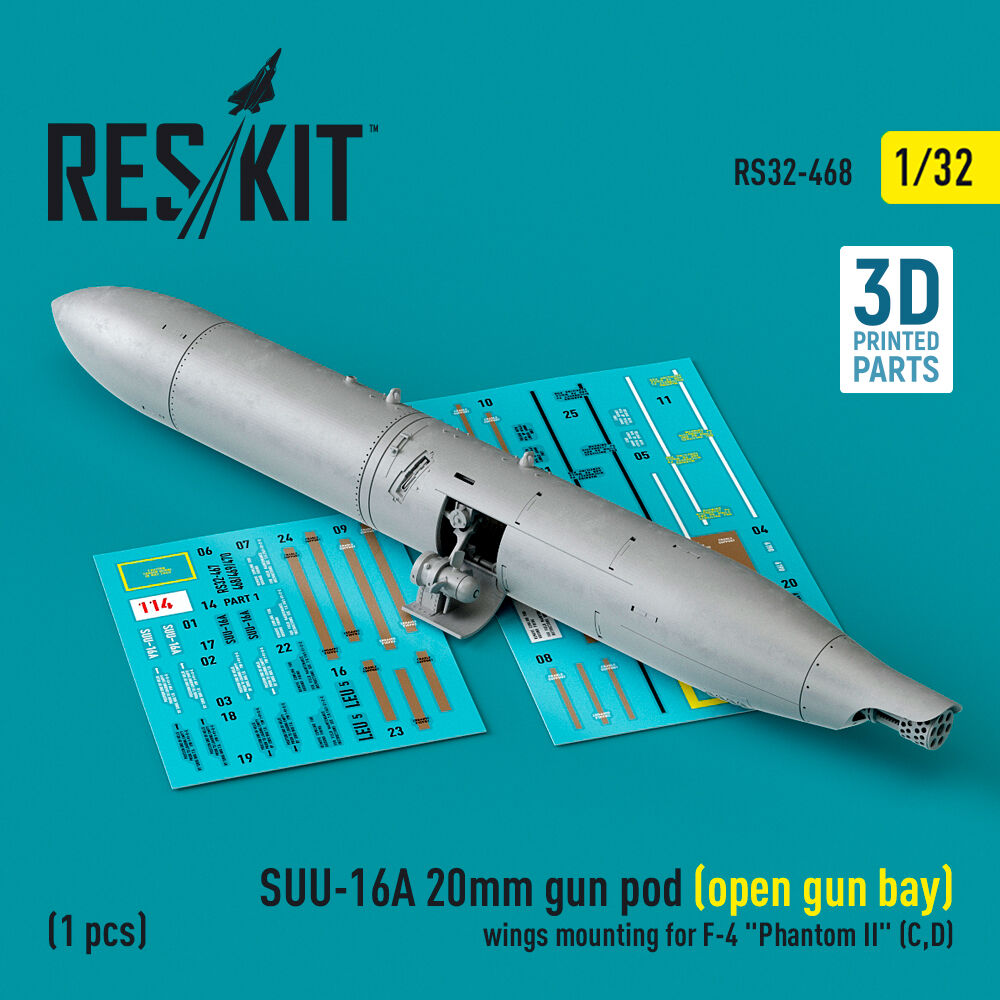 SUU-16A 20mm gun pod (open gun bay) wings mounting for F-4 Phantom II (C,D) (1 pcs) (3D Printed)
