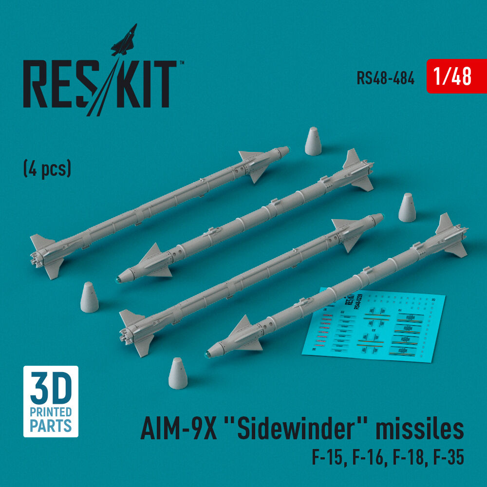 AIM-9X Sidewinder missiles (4 pcs) (F-15, F-16, F-18, F-35) (3D Printed)