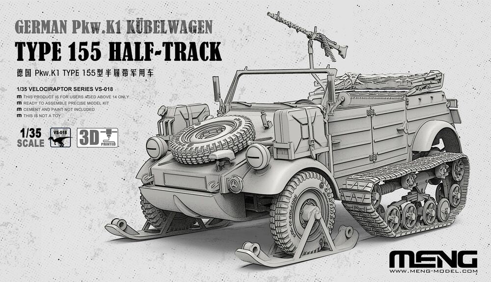 German Pkw.K1 Kübelwagen Type 155 Half-Track (incl. 3D printed track modules and ski modules, etc.)