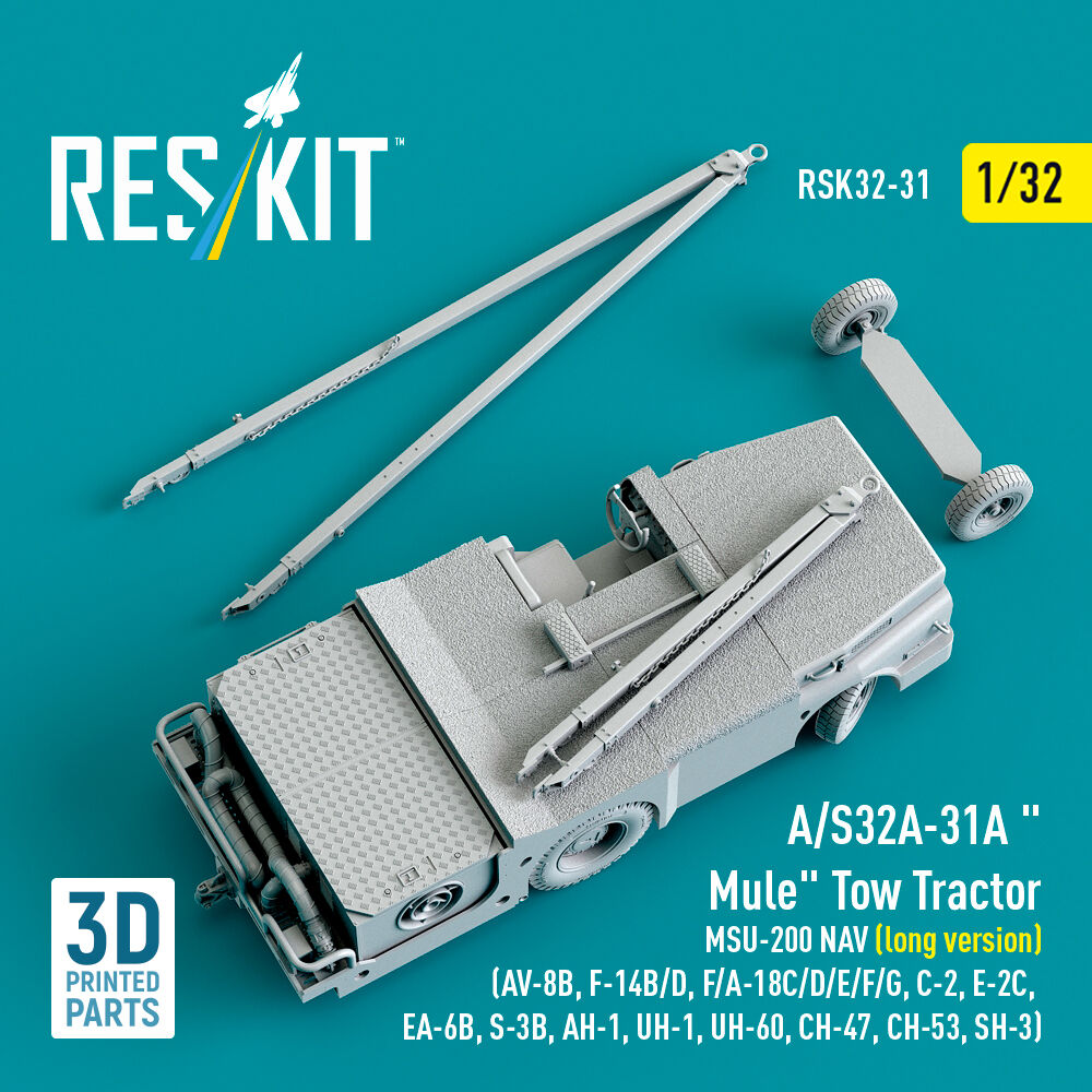 A/S32A-31A Mule Tow Tractor MSU-200 NAV (long version) (AV-8B, F-14B/D, F/A-18C/D/E/F/G, C-2, E-2?, EA-6B, S-3B, AH-1, UH-1, UH-60, CH-47, CH-53, SH-3) (3D Printed model kit)