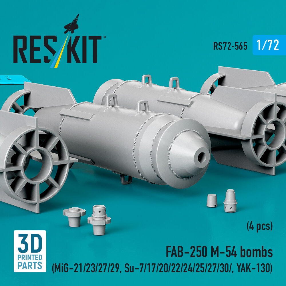 FAB-250 ?-54 bombs (4 pcs) (MiG-21/23/27/29, Su-7/17/20/22/24/25/27/30/ YAK-130) (3D Printed)