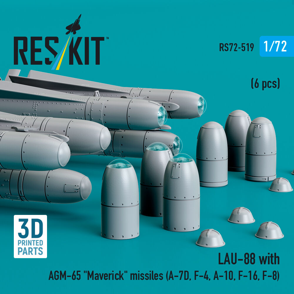 LAU-88 with (2 pcs) AGM-65 Maverick missiles (6 pcs) (A-7D, F-4, A-10, F-16) (3D Printed)