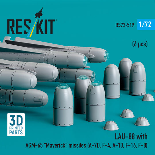 LAU-88 with (2 pcs) AGM-65 Maverick missiles (6 pcs) (A-7D, F-4, A-10, F-16) (3D Printed)
