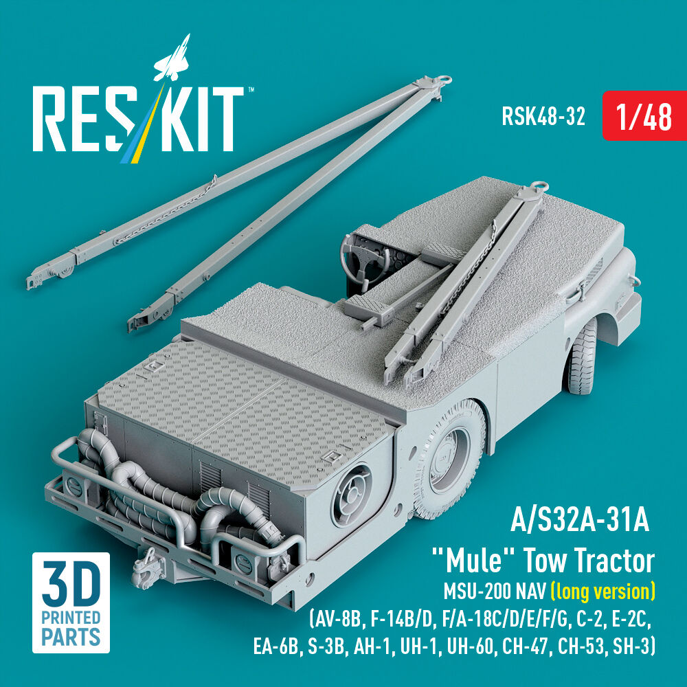 A/S32A-31A Mule Tow Tractor MSU-200 NAV (long version) (AV-8B, F-14B/D, F/A-18C/D/E/F/G, C-2, E-2?, EA-6B, S-3B, AH-1, UH-1, UH-60, CH-47, CH-53, SH-3) (3D Printed model kit)