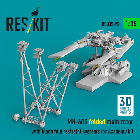 MH-60S folded main rotor with blade fold restraint systems (3D Printed) for Academy