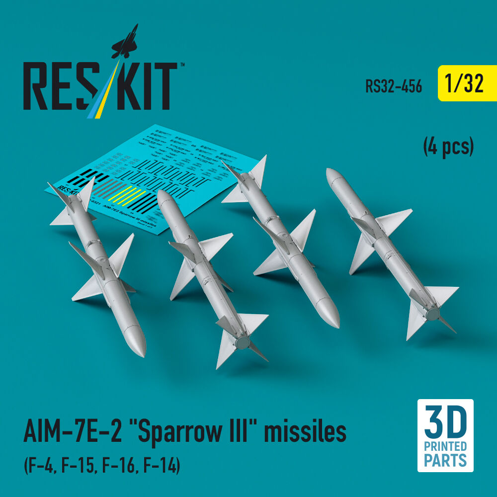 AIM-7E-2 Sparrow III missiles (4 pcs) (F-4, F-15, F-16, F-14) (3D Printed)