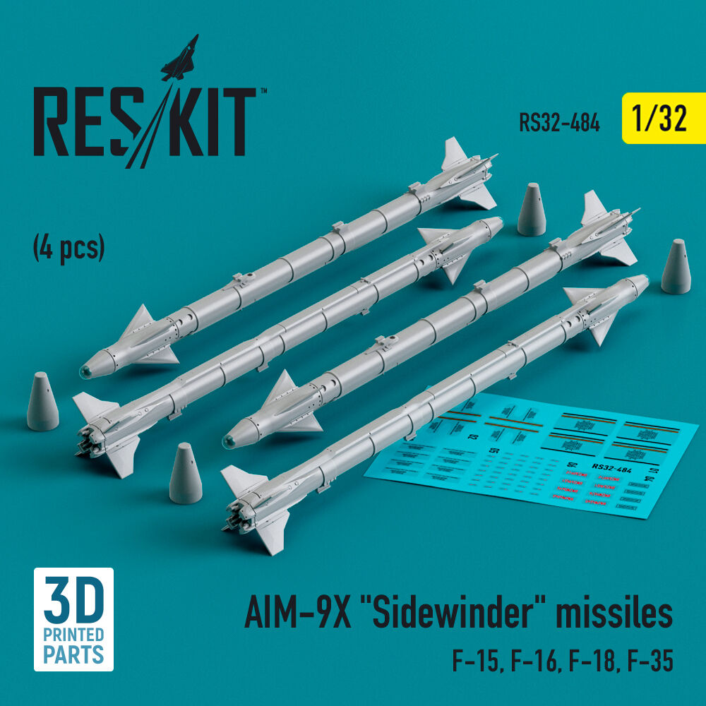 AIM-9X Sidewinder missiles (4 pcs) (F-15, F-16, F-18, F-35) (3D Printed)