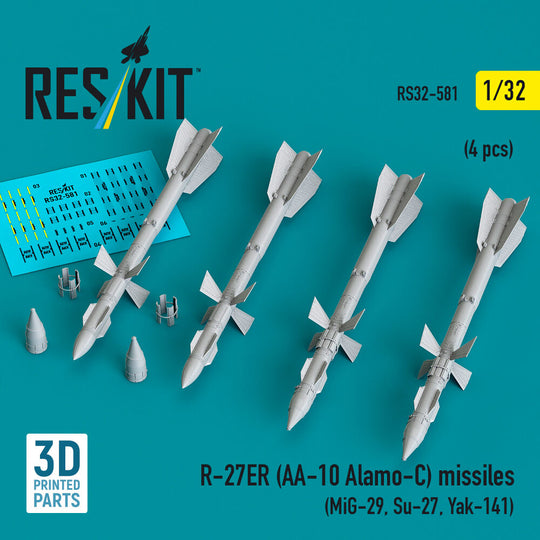 R-27ER (AA-10 Alamo-C) missiles (4 pcs) (MiG-29, Su-27, Yak-141) (3D Printed)