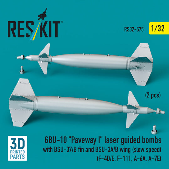 GBU-10 Paveway I laser guided bombs with BSU-37/B fin and BSU-3A/B wing (slow speed) (2 pcs) (F-4D/E, F-111, A-6A, A-7E) (3D Printed)
