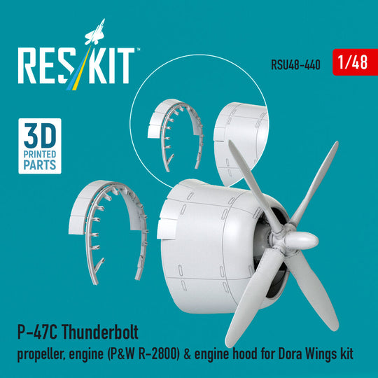 P-47C Thunderbolt propeller, engine (P&W R-2800) & engine hood (3D Printed) for Dora Wings