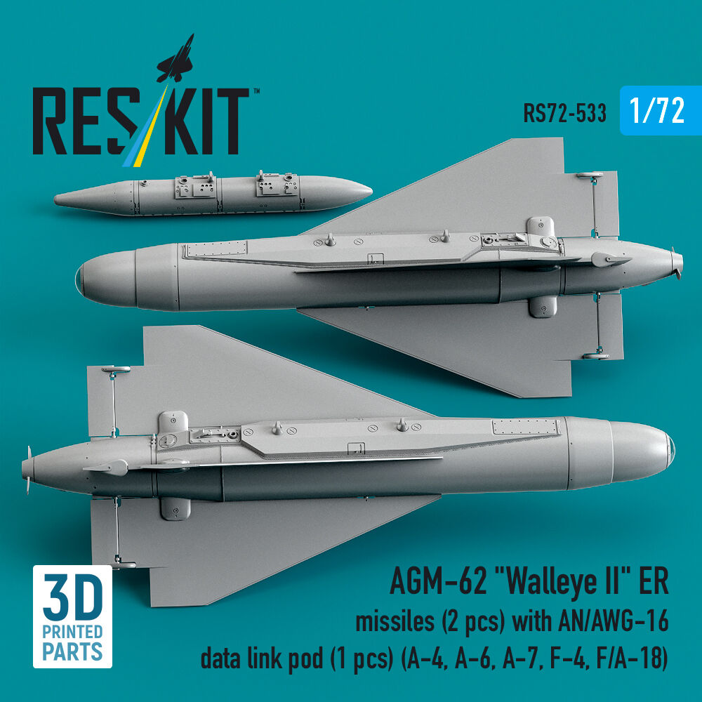 AGM-62 Walleye II ER missiles (2 pcs) with AN/AWG-16 data link pod (1 pcs) (A-4, A-6, A-7, F-4, F/A-18) (3D Printed)