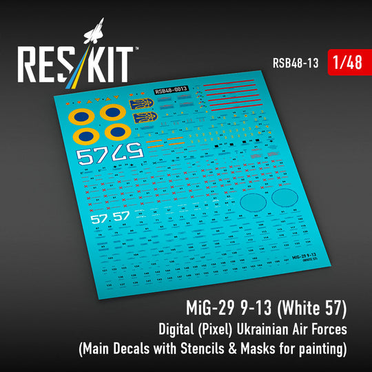 MiG-29 9-13 (White 57) Digital (Pixel) Ukrainian Air Forces (Main Decals with Stencils & Masks for painting 4 pcs)
