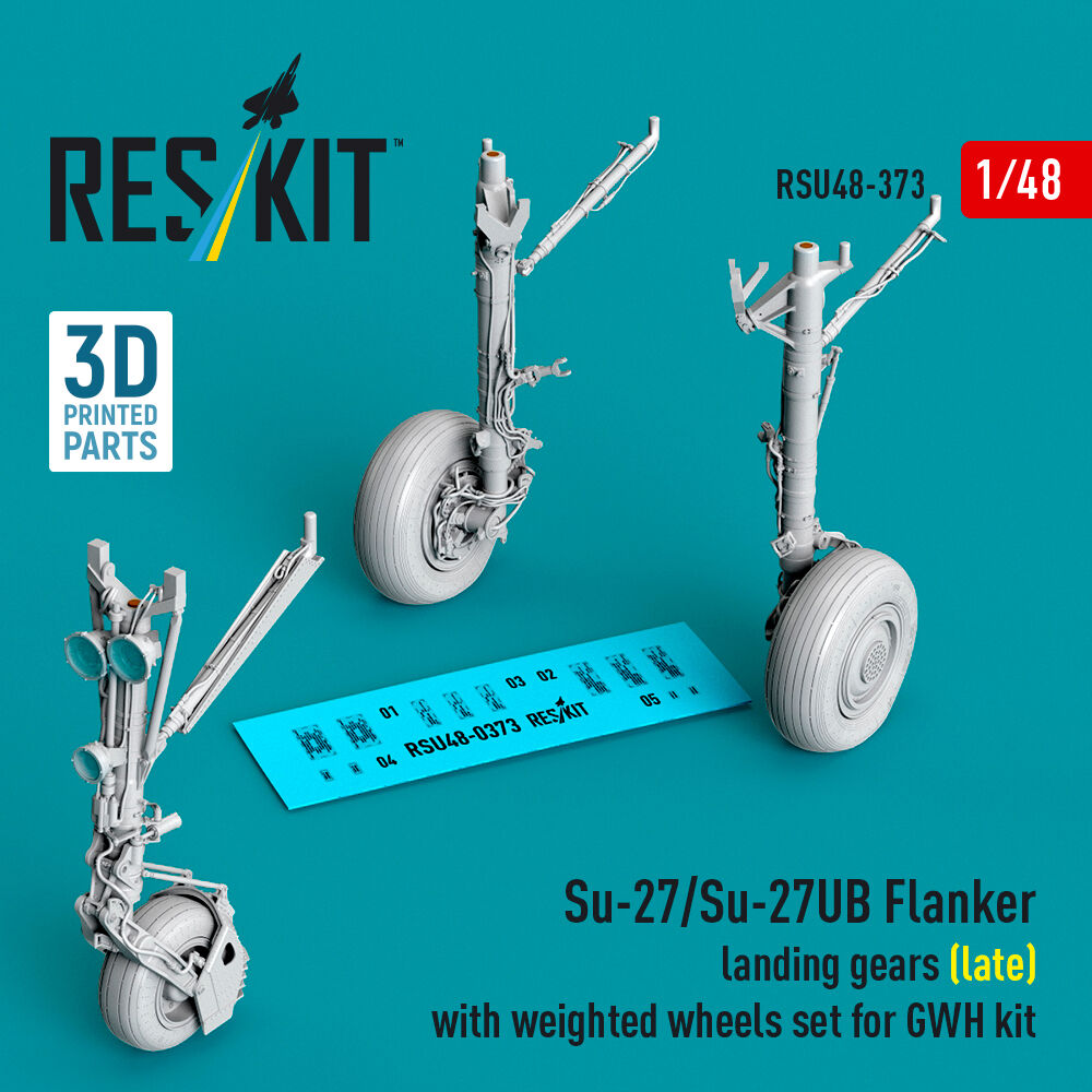 Su-27/Su-27UB Flanker landing gears (late) with weighted wheels set for GWH kit (3D Printed)