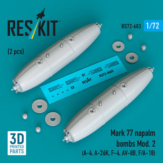 Mark 77 napalm bombs Mod. 2 (2pcs) (A-4, A-26K, F-4, AV-8B, F/A-18) (3D Printed)
