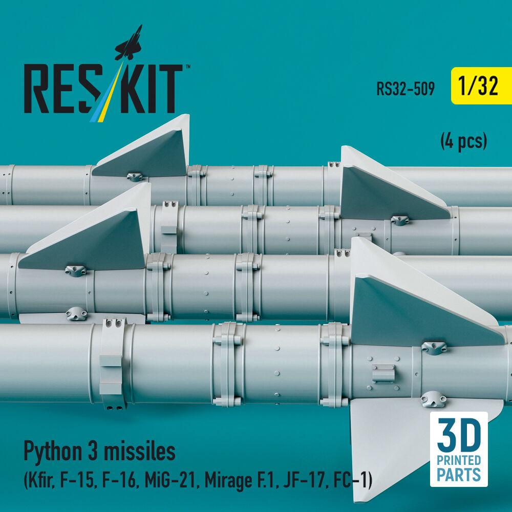 Python 3 missiles (4 pcs) (Kfir, F-15, F-16, MiG-21, Mirage F.1, JF-17, FC-1) (3D Printed)