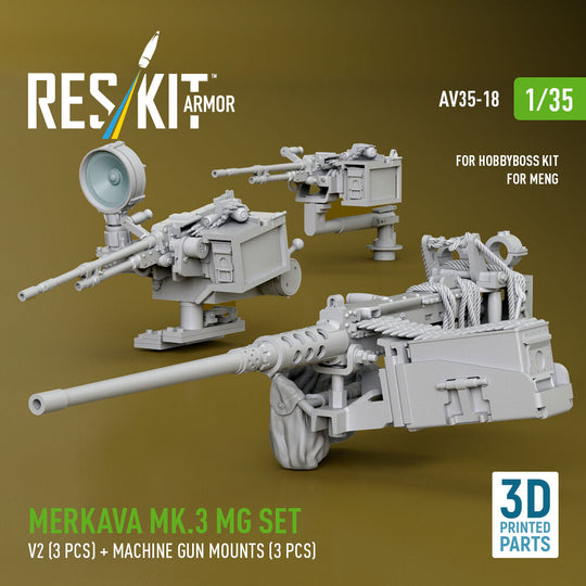 Merkava Mk.3 MG set, V2 (3 pcs) + machine gun mounts (3 pcs) for Meng/HobbyBoss kit (3D Printed)