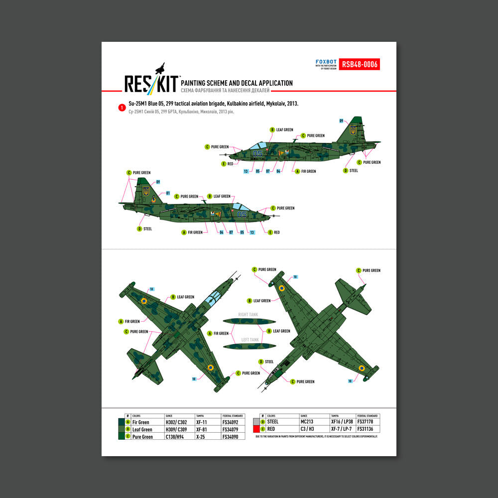 Su-25 Frogfoot Clover (BLUE 03, 05, 41, 45) Ukrainian Air Forces (Main Decals with Stencils)(1/48)